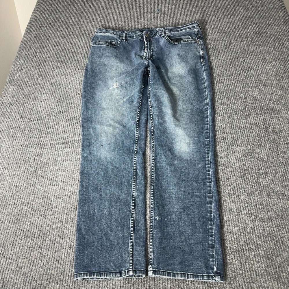 David Bitton Buffalo Jackson Jeans Mens 32 Blue Straight Leg Distressed